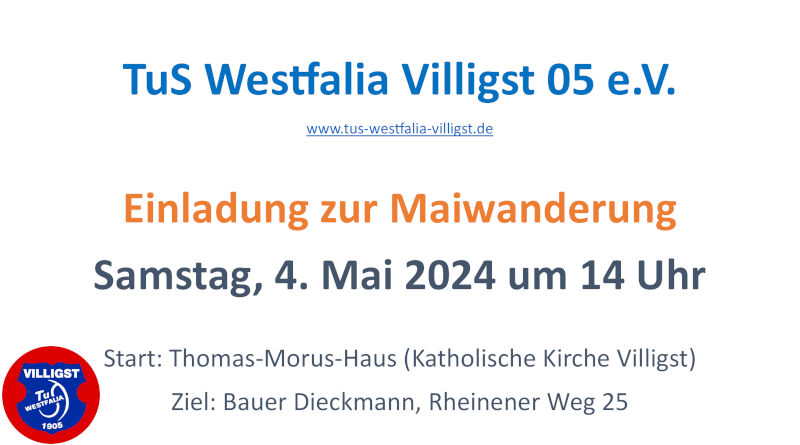 Einladung zur Maiwanderung am 04.05.2024